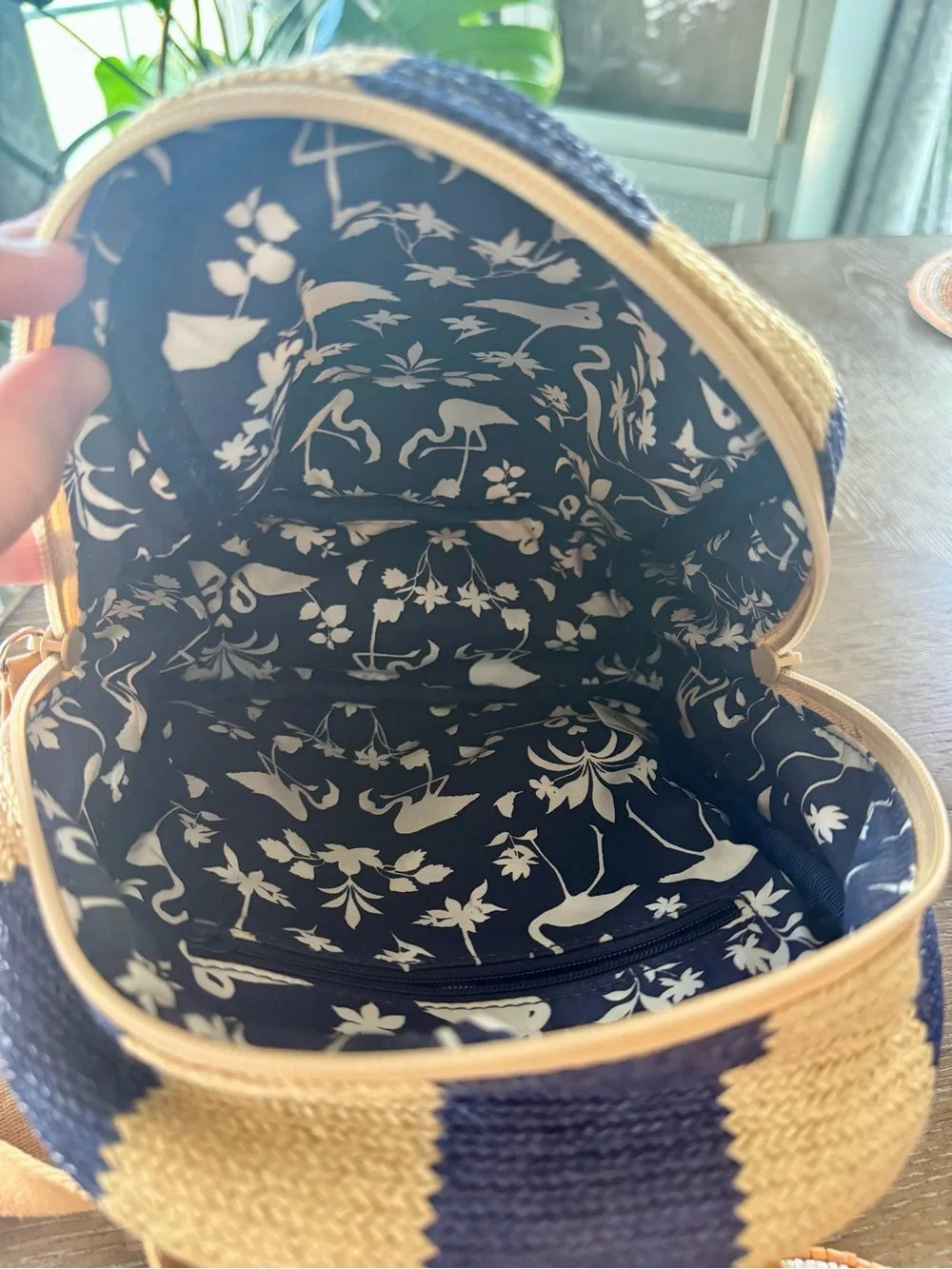 Vera Bradley Navy Strip Mini Straw Backpack Floral Flamingo Print Tropical Bag